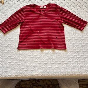 Vintage Koret K Wear Striped Red Embroidery Beaded long Sleeve Top